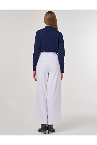 Kayra High Waist Trousers with Metal Buckle Detail Optical White