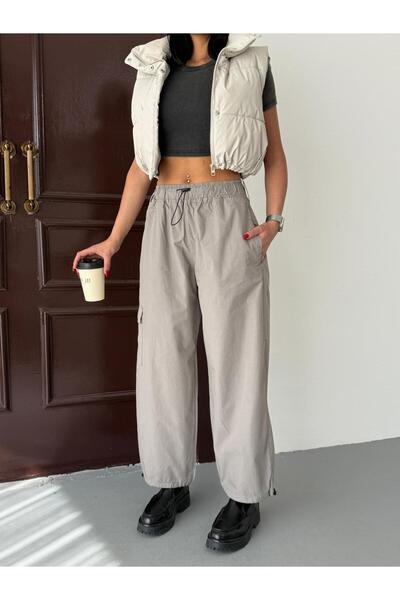XBELLA DENİM Women's Parachute Fabric Cargo Pocket Waist and Leg Elastic Summer Pants