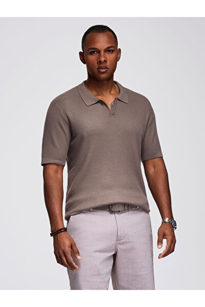 OMBRE Herren-Poloshirt ohne Knöpfe mit offenem Kragen - Asche V4 OM-POSS-0160