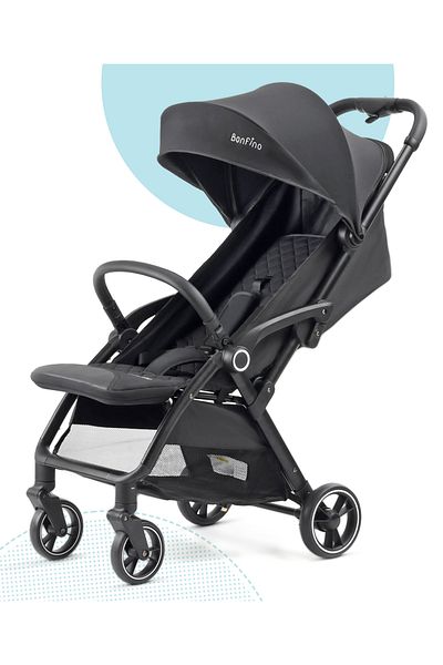 Bonfino Quick Fold Magic Stroller - Premium Melange Fabric, 5-Point Harness, Black, 0M+