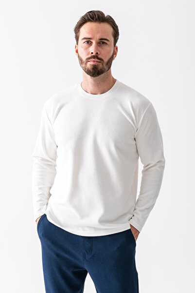 JB John Borners Ανδρικό φούτερ με λαιμόκοψη από βαμβακερό λευκό - 5714