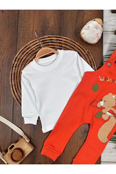 Kids Kingdom Cotton Squirrel Patterned Suspender 2-Piece Baby Girl Set