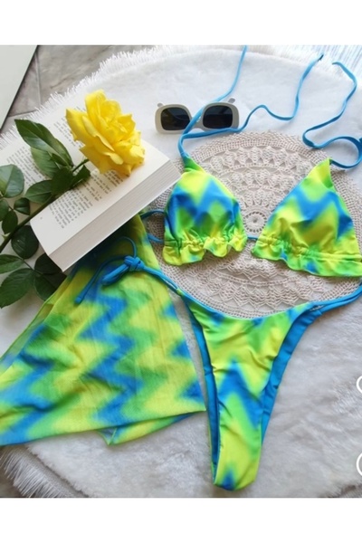 SH sarı yeşil mavi kadın bikini takımı