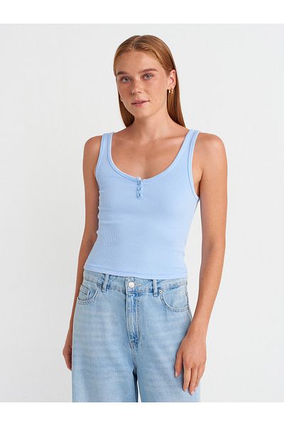 Dilvin 21115 Button Strap Top-Blue