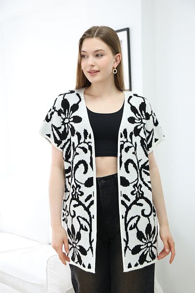 ALCHON V-Neck Unlined Jacquard Panel Floral Patterned Seasonal Knitwear Vest Cardigan