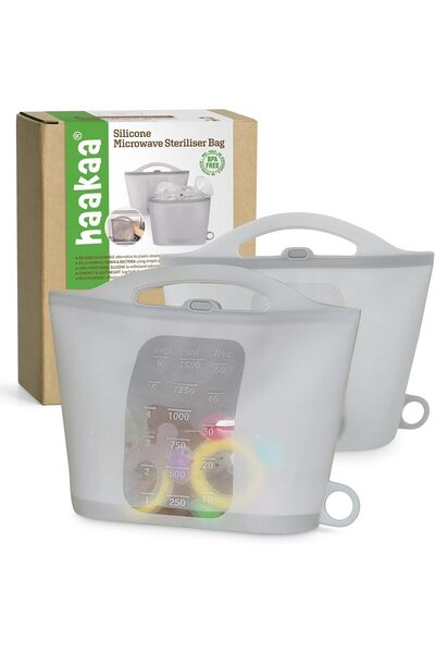Haakaa حقيبة تعقيم سيليكون للميكروويف لزجاجات الأطفال، أكياس تعقيم سيليكون قا...