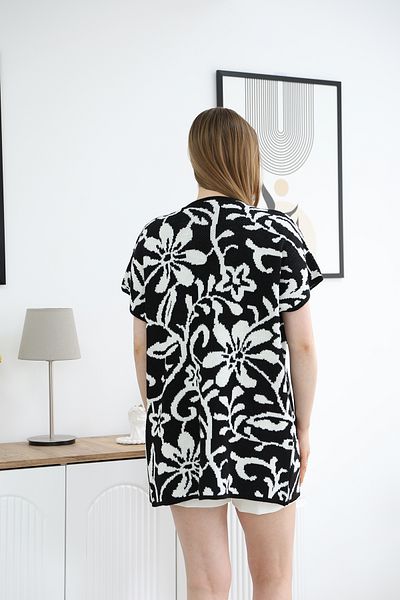 ALCHON V-Neck Unlined Jacquard Panel Floral Patterned Seasonal Knitwear Vest Cardigan