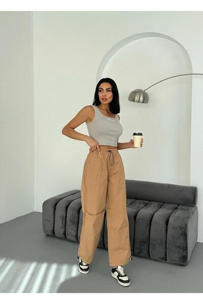 XBELLA DENİM Women's Parachute Fabric Knee Pleated Waist and Leg Elastic Summer Pants