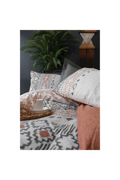 Cotton Box Double Bed Linen Set, 4 Pieces, 100% Cotton, Vita Grey Model by Cottonbox