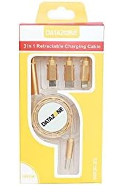 Datazone 3 In 1 Retractable USB Charger Cable, Multi Connector Dz-5C02G 1.2M (Gold)