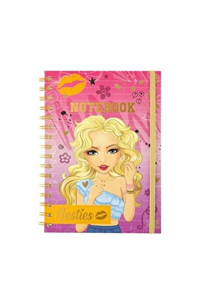 Besties Caiet A5, Besties, cu spirală metalică și elastic, culoare roz, 60 pa...
