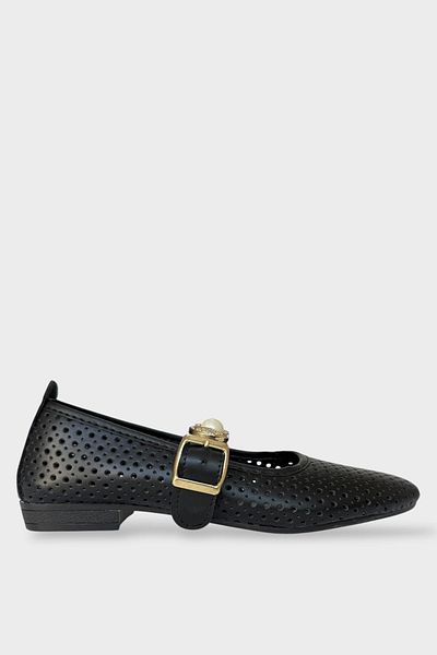Liger Women's Pearl and Seal Accessory Strap Ballerina Black - Gold