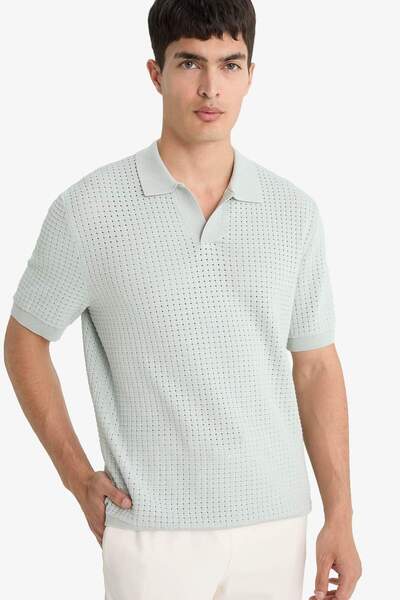 DeFacto Standard Fit Polo Neck Knitwear Short Sleeve T-Shirt E3306Ax25Sm