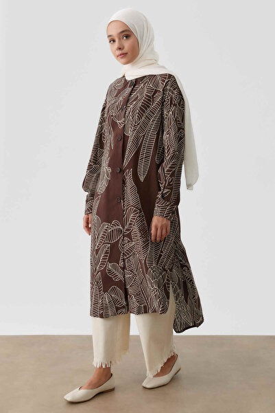 Tuğba Yaprak Desenli Tunik - Kahve