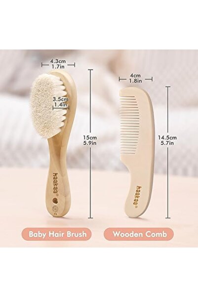 Haakaa Baby Hair Brush and Comb Set for Newborns & Toddlers - Natural Soft Goat Bristles and Wooden