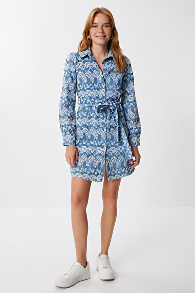 Lovelyİstanbul Τζιν φόρεμα με κεντημένη ζώνη Fisto LFG0154 ΣΚΟΥΡΟ ΜΠΛΕ