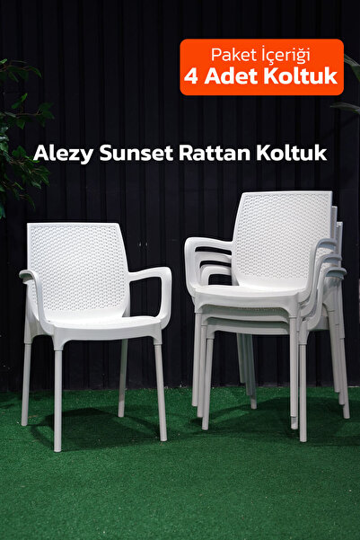 Alezy Sunset Rattan Sırtlı Alüminyum Ayaklı Rattan Koltuk Balkon Bahçe Sandal...