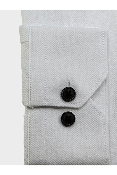 KAMER Men's Slim Fit Long Sleeve Button Collar Pocketless White Shirt 2401B