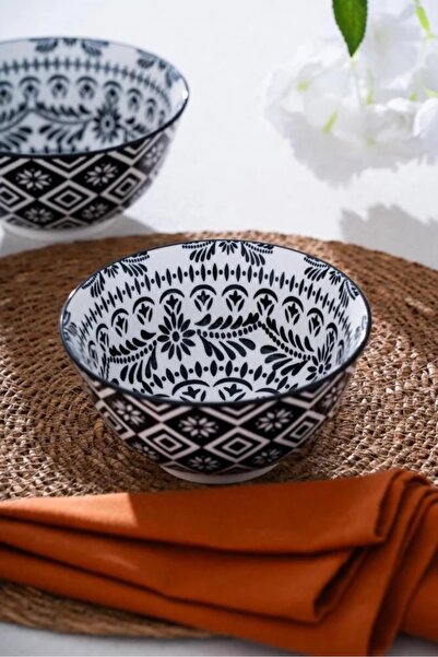 ACAR Patterned Porcelain Bowl 14 cm Tkebt Black-White