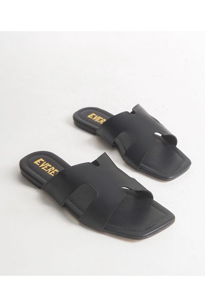EVEREST SHOES Black Flat Bottom Summer Women's Slippers