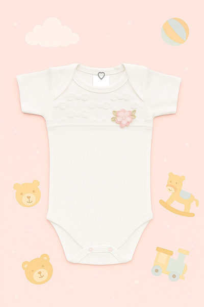 Puppis Baby Baby Girl Floral Patterned Short Sleeve Snap Fastener Badi