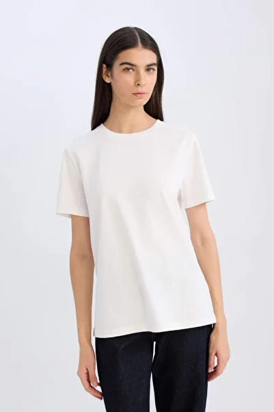 DeFacto Relax Fit Crew Neck Basic Plain Premium Short Sleeve T-Shirt B6437Ax25Sp