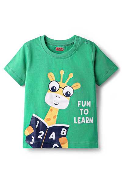Babyhug Cotton Knit Half Sleeves Night Suit With Text & Animal Print - Green & Navy Blue