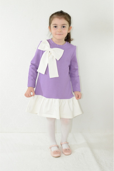Sevimli Girls' Dress with Bow Long Sleeves