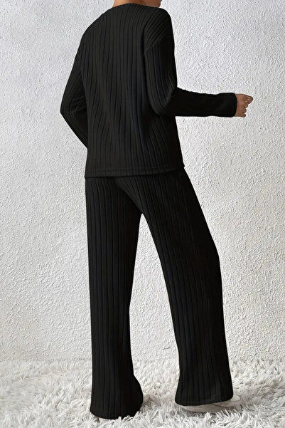 VBSVİBES Унісекс чорний спортивний костюм з інтерлоком – зручний одяг для дому та повсякденного носіння