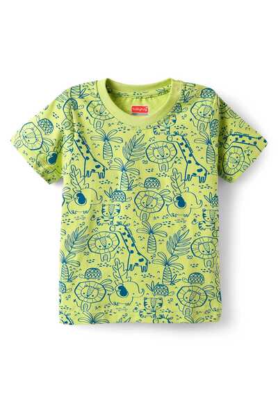 Babyhug Cotton Knit Half Sleeves Co-ord Night Suit with Animal Print - Green