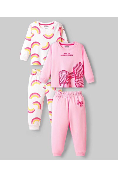 Bonfino طقم بيجامة بناتي بأكمام كاملة ومطبوع بالكامل، مصنوع من القطن بنسبة 10...