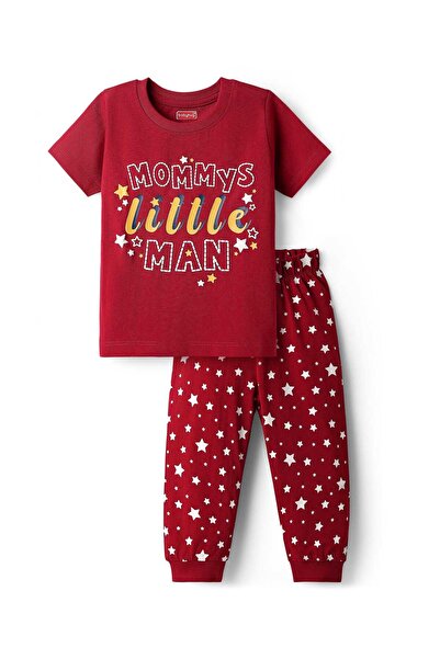 Babyhug بدلة نوم نصف كم من القطن المحبوك مع طبعة نجوم - أحمر