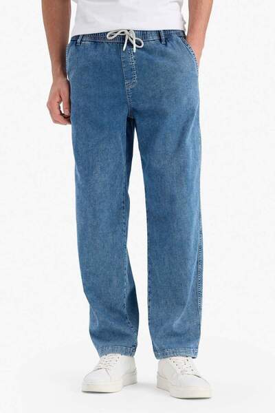 DeFacto Summer Wide Leg Wide Fit Elastic Waist Wide Leg Jean Snow Washed Pants F3906Ax25Sm