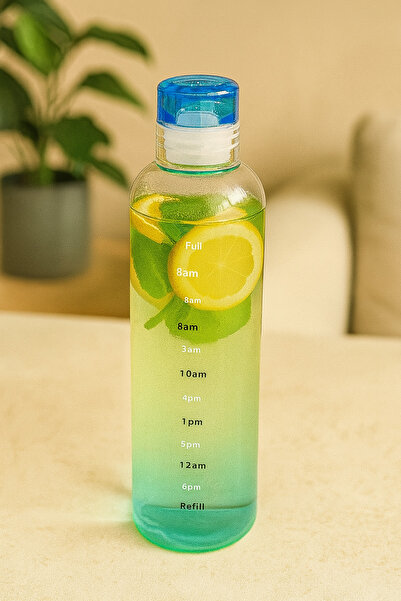 İnterlife Glass Water Bottle Borosilicate Water Bottle with Clock 500 ml