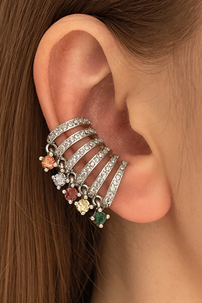 TAKIŞTIR Gümüş Renk Taş Detaylı YSX Ear Cuff (Tek)