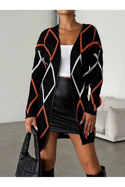 Dier Moda Women's Triangle Pattern Pique Knit Cardigan