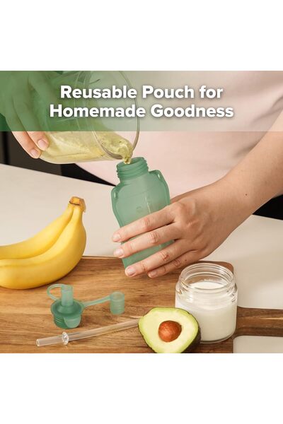 Haakaa Yummy Pouch Reusable Baby Food Storage 4 oz, 2 Pack (Pea Green)