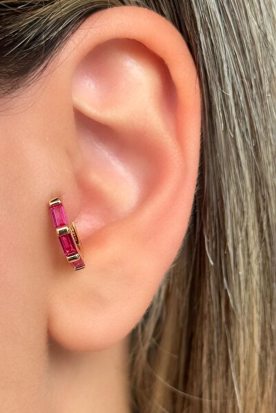 TAKIŞTIR Altın Renk Taş Detaylı Çelik Halka Tragus/Kıkırdak Küpe/Piercing (Tek)