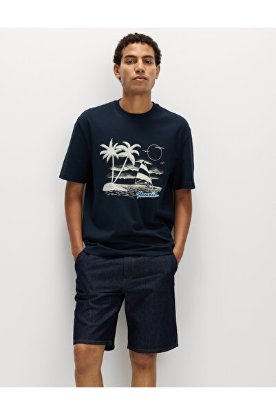 Marks & Spencer Pamuk Karışımlı Hawaii Grafik Baskılı Yuvarlak Yaka Tişört