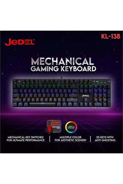jedel KL-138 Blue Switch Mekanik RGB Efekli Işıklı Oyuncu Klavye Q TR
