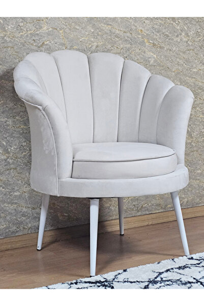 ZAFİR Tekli İstiridye Beyaz Boyalı Sivriltme Ayak Çay Seti Koltuk Tekli Berjer , Balkon, Salon, Ofis