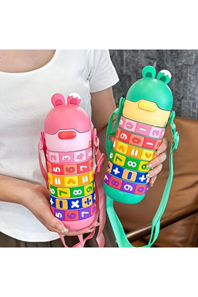 Mobcos Math Learning Water Bottle,Straw Strap Double Wall Fun and Learning Water Bottle rotating sleeve