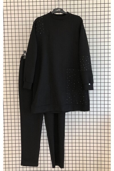Armine Turtleneck Tunic Suit with Stone Detail Pants Autumn-Winter