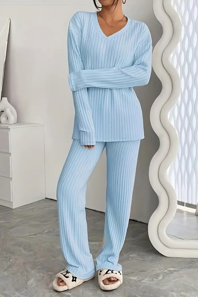CLAYES Set de trening unisex Baby Blue Report din țesătură interlock – confortabil pentru acasă și purtare zilnică