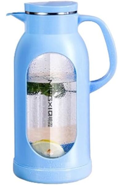 COOYA 68 OZ/2 Liter Glass Pitcher with Shatterproof Shell, Heat Resistant Glass Liner, Stainless Steel Lid