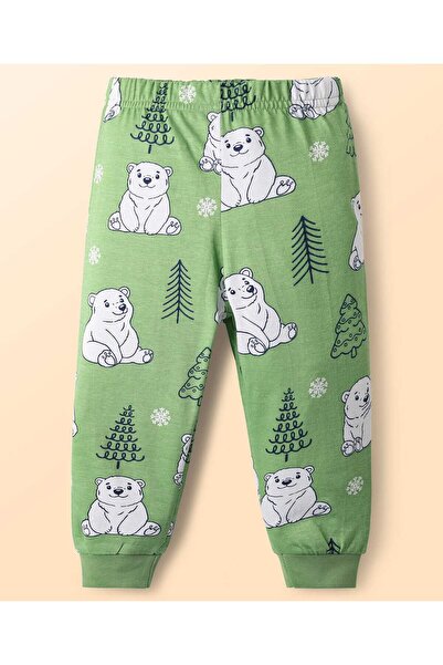 Babyhug Cotton Knit Full Sleeves Co-Ords Night Suit With Bear Print - Green