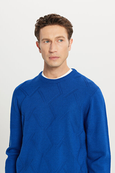 AC&Co / Altınyıldız Classics Чоловічий светр з жакарду Saks Blue Yunlu Standard Fit Regular Fit з горловиною з капюшоном