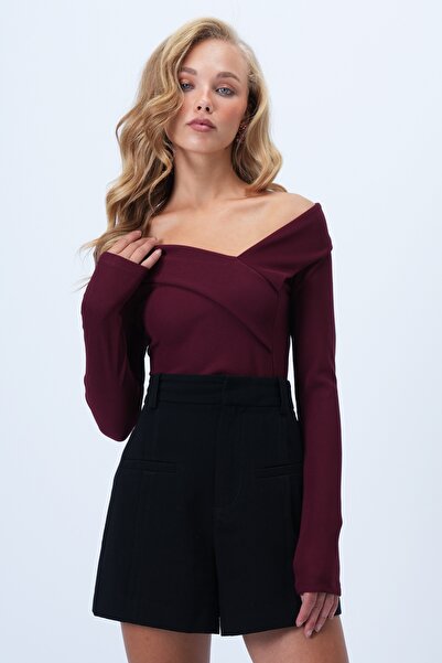 Trend Alaçatı Stili Women's Burgundy Wide Collar Ottoban Blouse Alc-X14342