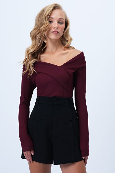 Trend Alaçatı Stili Women's Burgundy Wide Collar Ottoban Blouse Alc-X14342