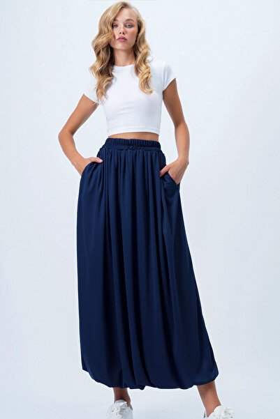 Trend Alaçatı Stili Women's Navy Blue Double Pocket Lined Maxi Size Bubble Skirt Alc-X14348
